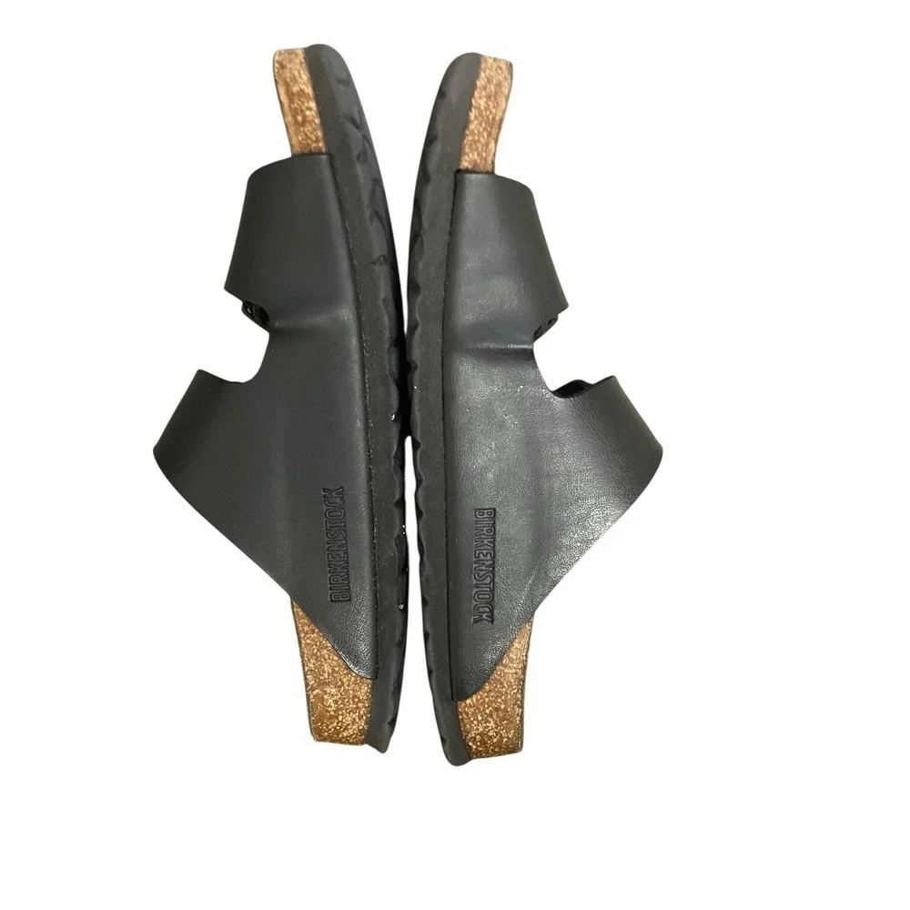 Birkenstock Arizona Black Leather Silver Buckle Comfort Slide Sandals  8-8.5 /39